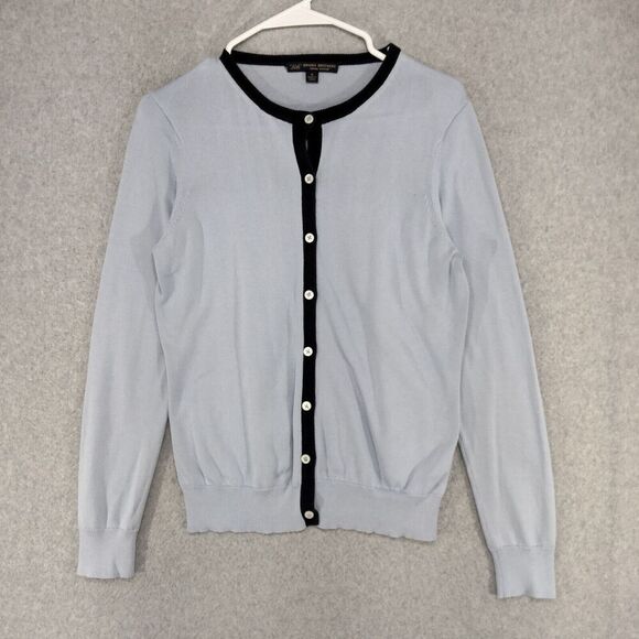Brooks Brothers 346 Cardigan Sweater Wmns Small Supima Cotton Light Blue Black - Picture 1 of 11